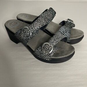 Dansko Sophie Sandals 2 Straps Buckles EU 41 US 11 Black silver dot print